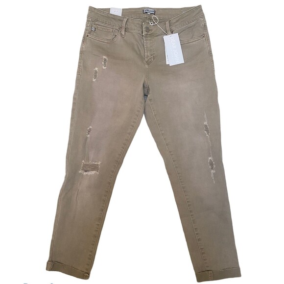 DEAR JOHN JOYRICH Comfort Skinny Khaki Beige Distressed Raw Hem Sz 30/28 - Picture 1 of 12